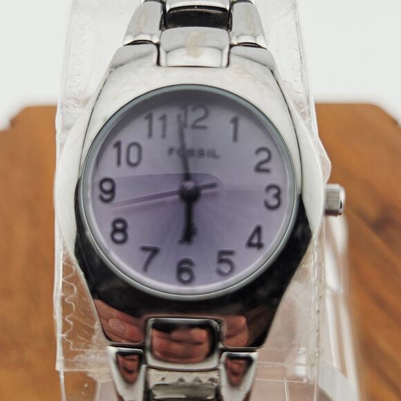 Fossil Silver Tone Purple Dial Watch Open Link Y2K Style Bracelet Band ES-9200 - Picture 2 of 9